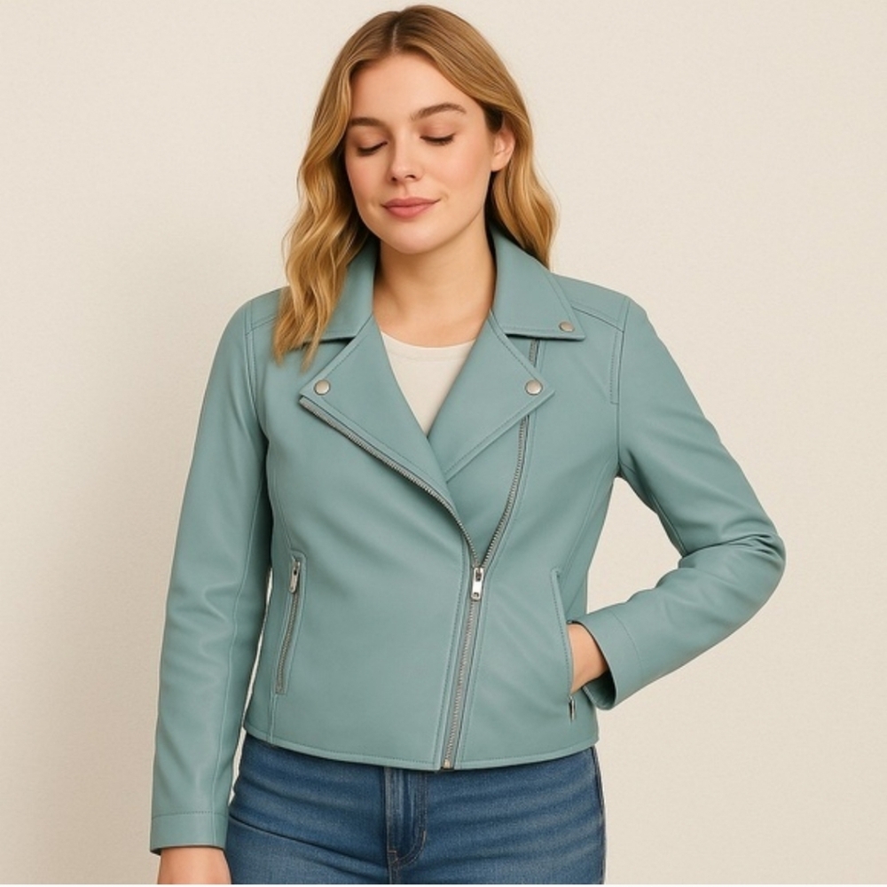 Hollister Mint Green Vegan Leather Jacket